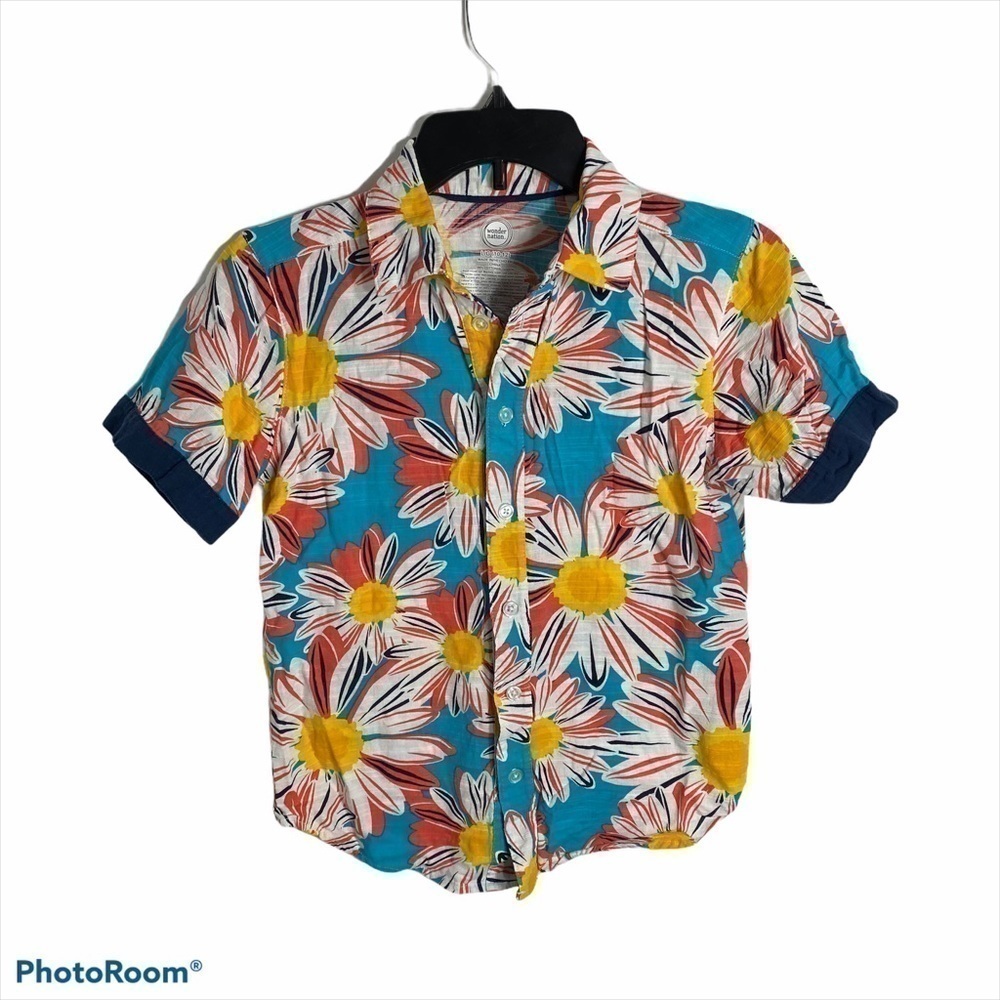 Wonder Nation Floral Print Button Down Shirt Large
